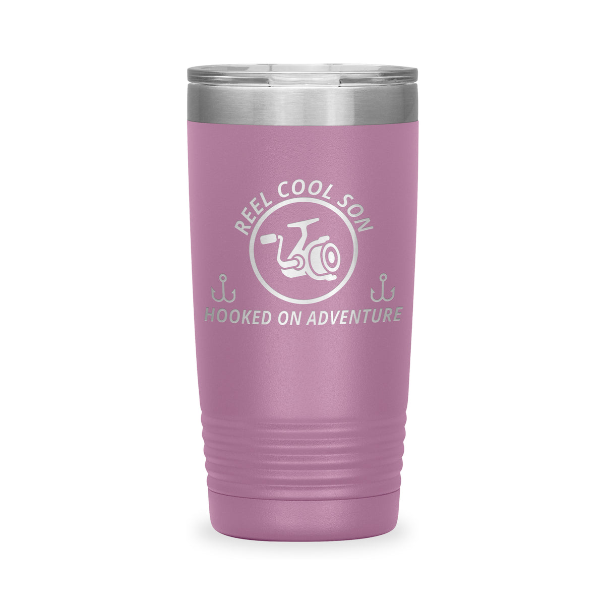 Reel Cool Son - Polar Camel 20oz engraved tumbler, front view, Light Purple