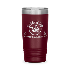 Reel Cool Son - Polar Camel 20oz engraved tumbler, front view, Maroon