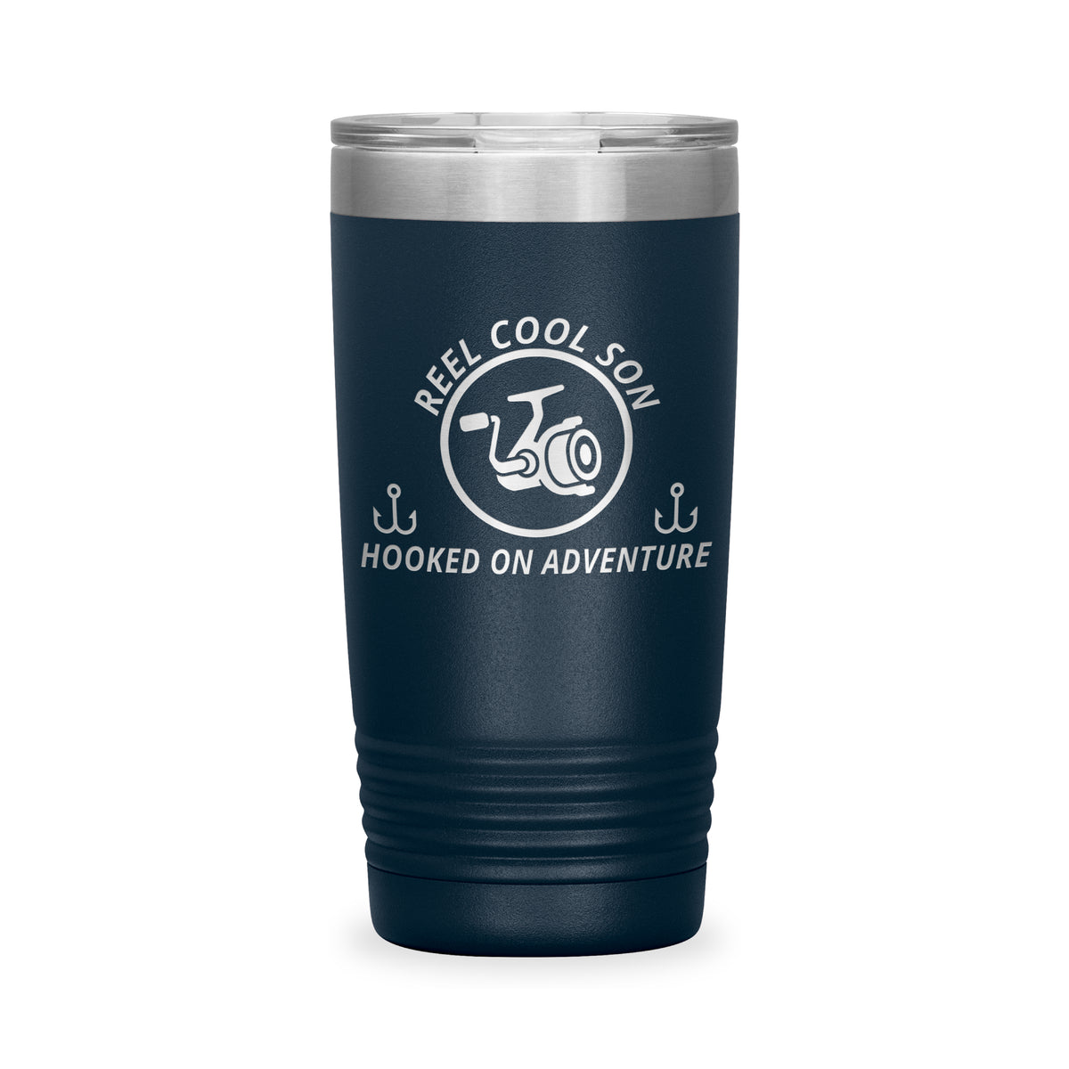Reel Cool Son - Polar Camel 20oz engraved tumbler, front view, Navy