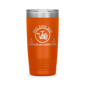 Reel Cool Son - Polar Camel 20oz engraved tumbler, front view, Orange