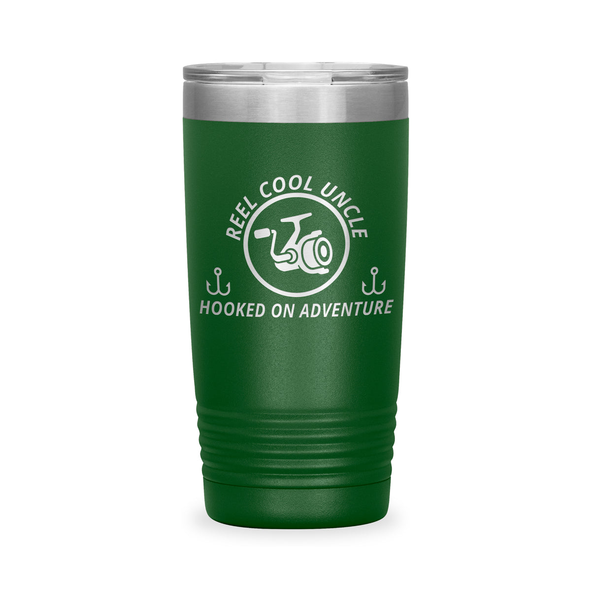 Reel Cool Uncle - Polar Camel 20oz engraved tumbler, front view, Green