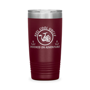 Reel Cool Uncle - Polar Camel 20oz engraved tumbler, front view, Maroon