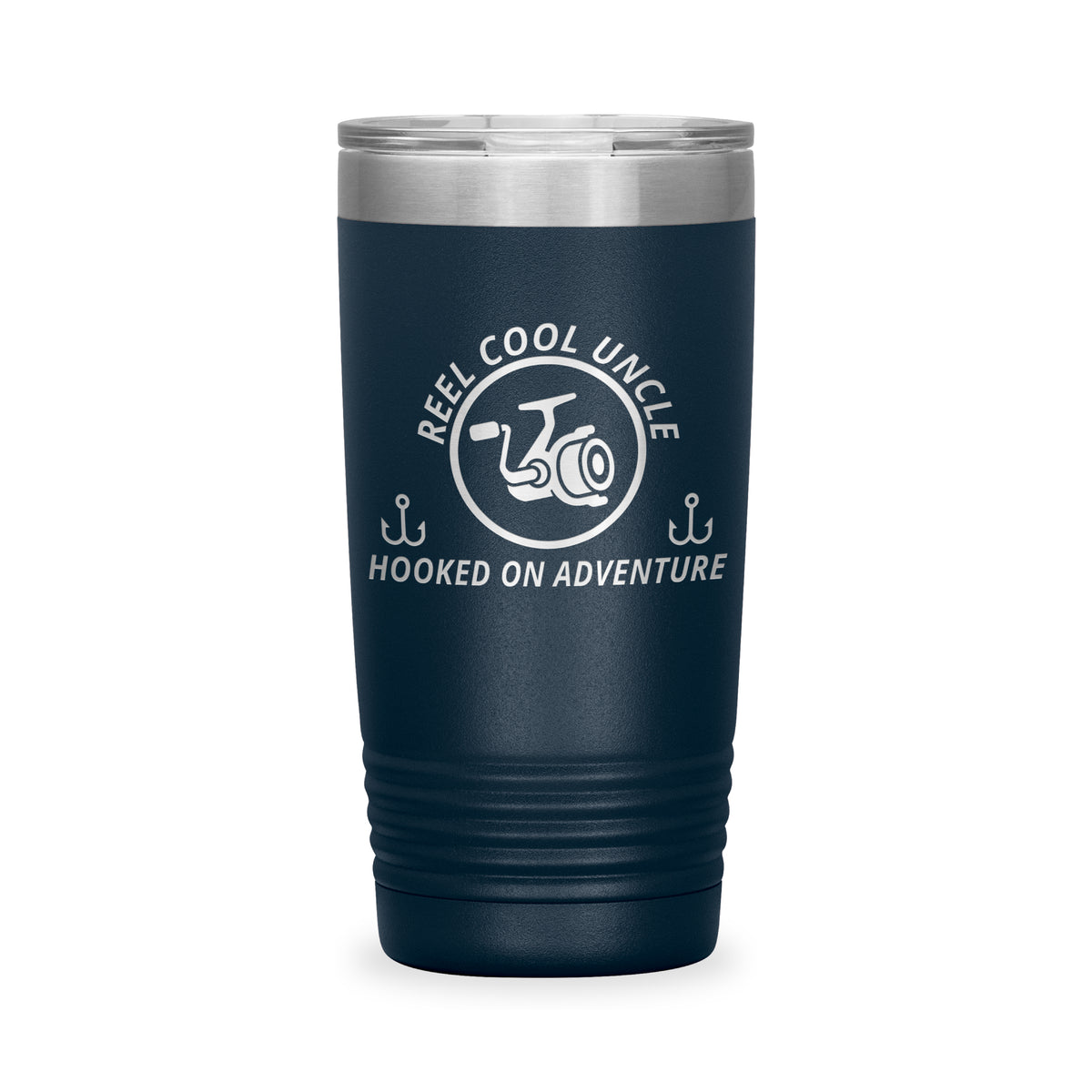 Reel Cool Uncle - Polar Camel 20oz engraved tumbler, front view, Navy
