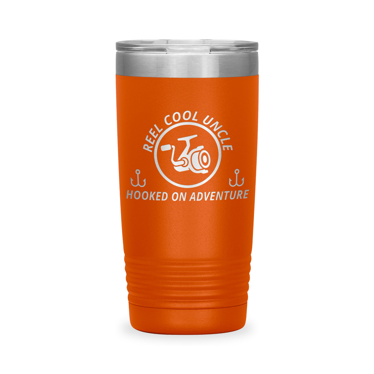 Reel Cool Uncle - Polar Camel 20oz engraved tumbler, front view, Orange