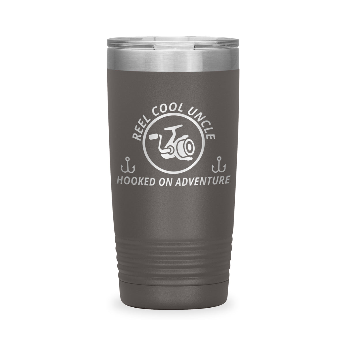 Reel Cool Uncle - Polar Camel 20oz engraved tumbler, front view, Pewter