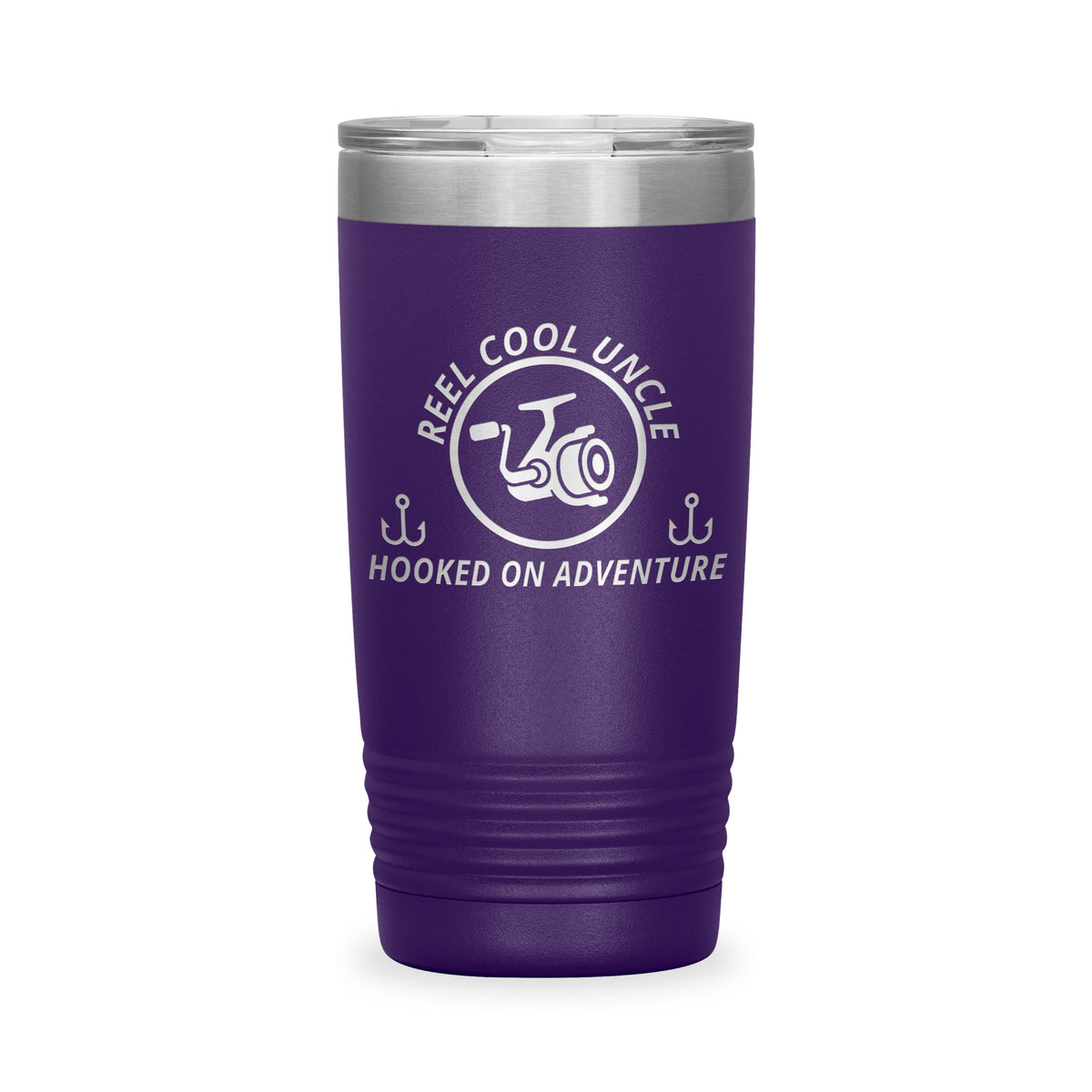 Reel Cool Uncle - Polar Camel 20oz engraved tumbler, front view, Purple