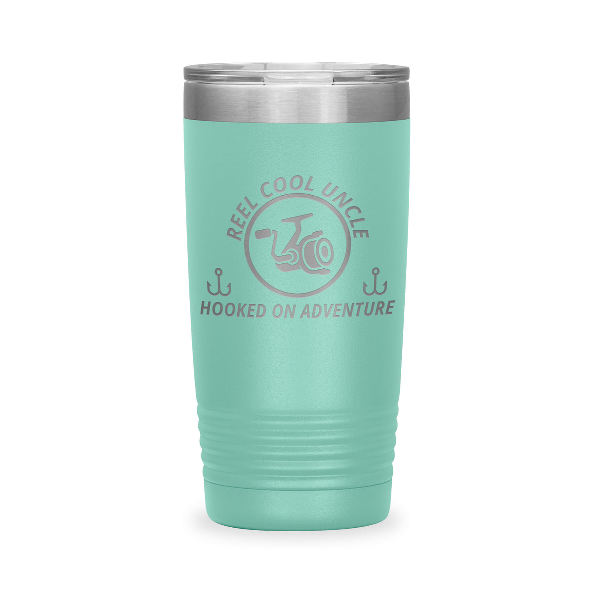 Reel Cool Uncle - Polar Camel 20oz engraved tumbler, front view, Teal