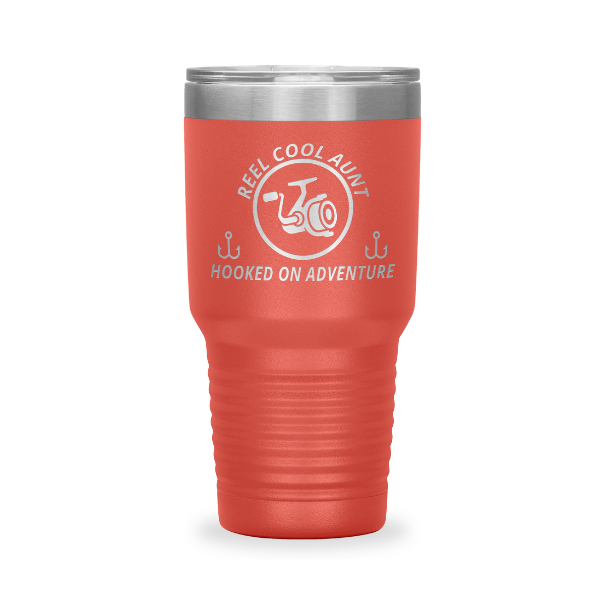 Reel Cool Aunt - Polar Camel 30oz engraved tumbler, front view, Coral