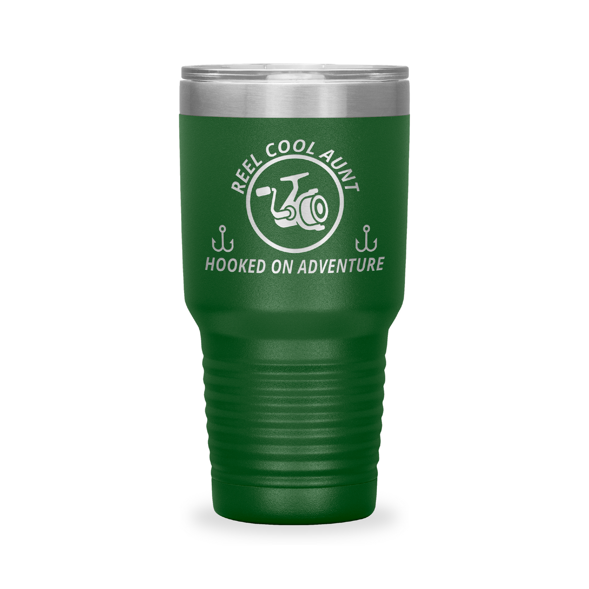 Reel Cool Aunt - Polar Camel 30oz engraved tumbler, front view, Green