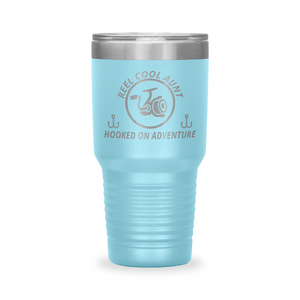 Reel Cool Aunt - Polar Camel 30oz engraved tumbler, front view, Light Blue