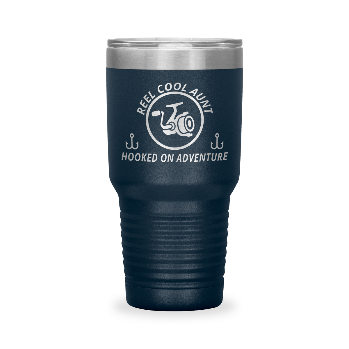 Reel Cool Aunt - Polar Camel 30oz engraved tumbler, front view, Navy