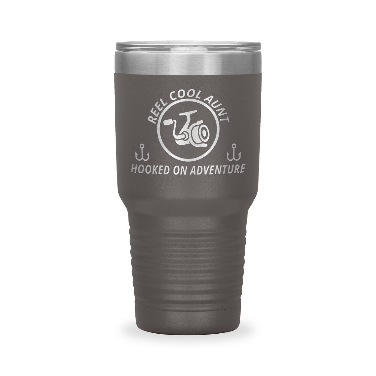 Reel Cool Aunt - Polar Camel 30oz engraved tumbler, front view, Pewter