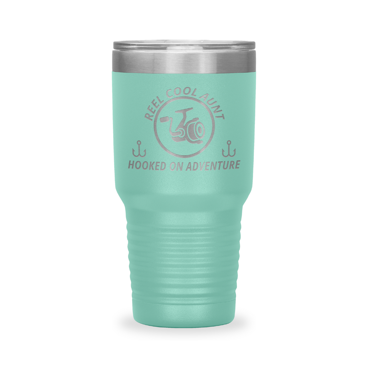 Reel Cool Aunt - Polar Camel 30oz engraved tumbler, front view, Teal