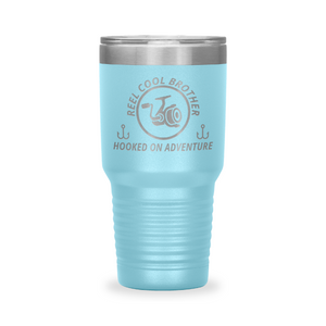 Reel Cool Brother - Polar Camel 30oz engraved tumbler, front view, Light Blue