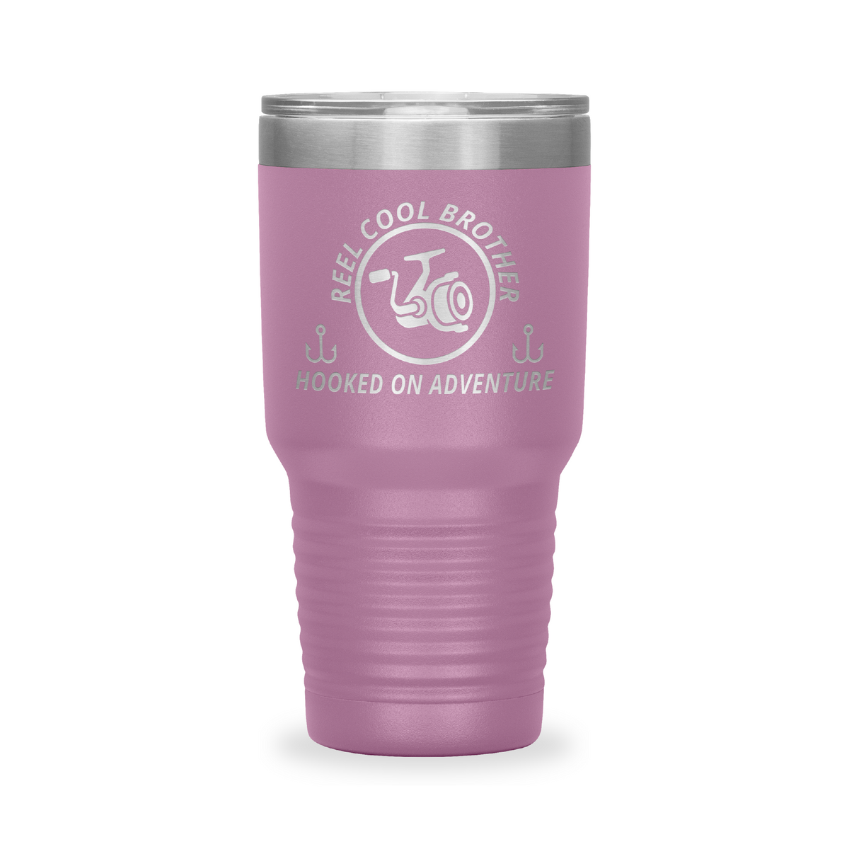 Reel Cool Brother - Polar Camel 30oz engraved tumbler, front view, Light Purple