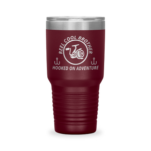 Reel Cool Brother - Polar Camel 30oz engraved tumbler, front view, Maroon