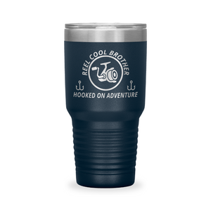 Reel Cool Brother - Polar Camel 30oz engraved tumbler, front view, Navy