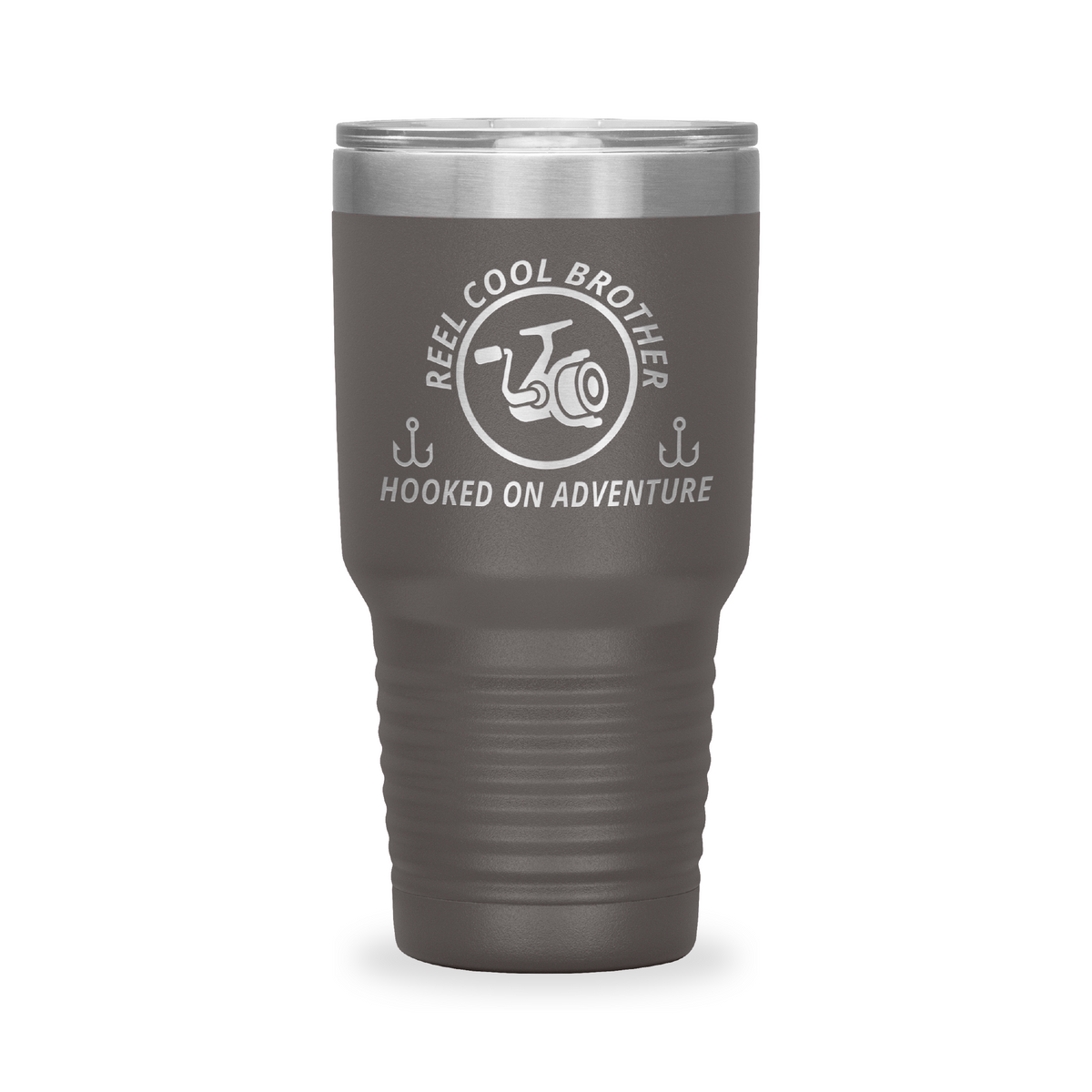 Reel Cool Brother - Polar Camel 30oz engraved tumbler, front view, Pewter