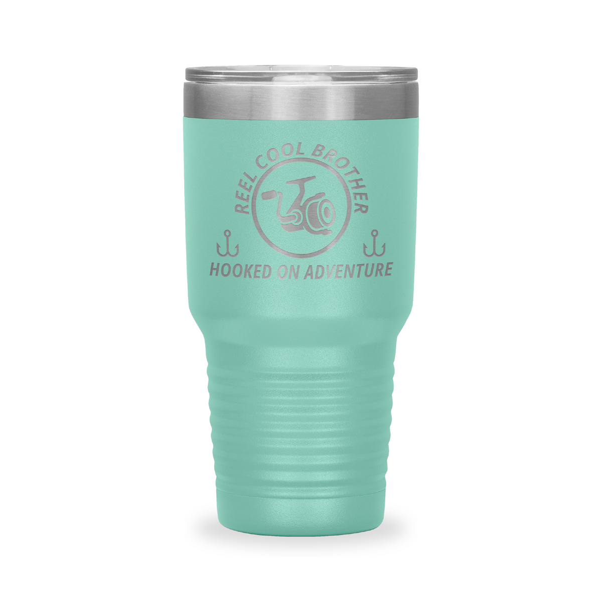 Reel Cool Brother - Polar Camel 30oz engraved tumbler, front view, Teal