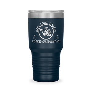 Reel Cool Cousin - Polar Camel 30oz engraved tumbler, front view, Navy