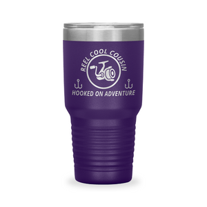 Reel Cool Cousin - Polar Camel 30oz engraved tumbler, front view, Purple