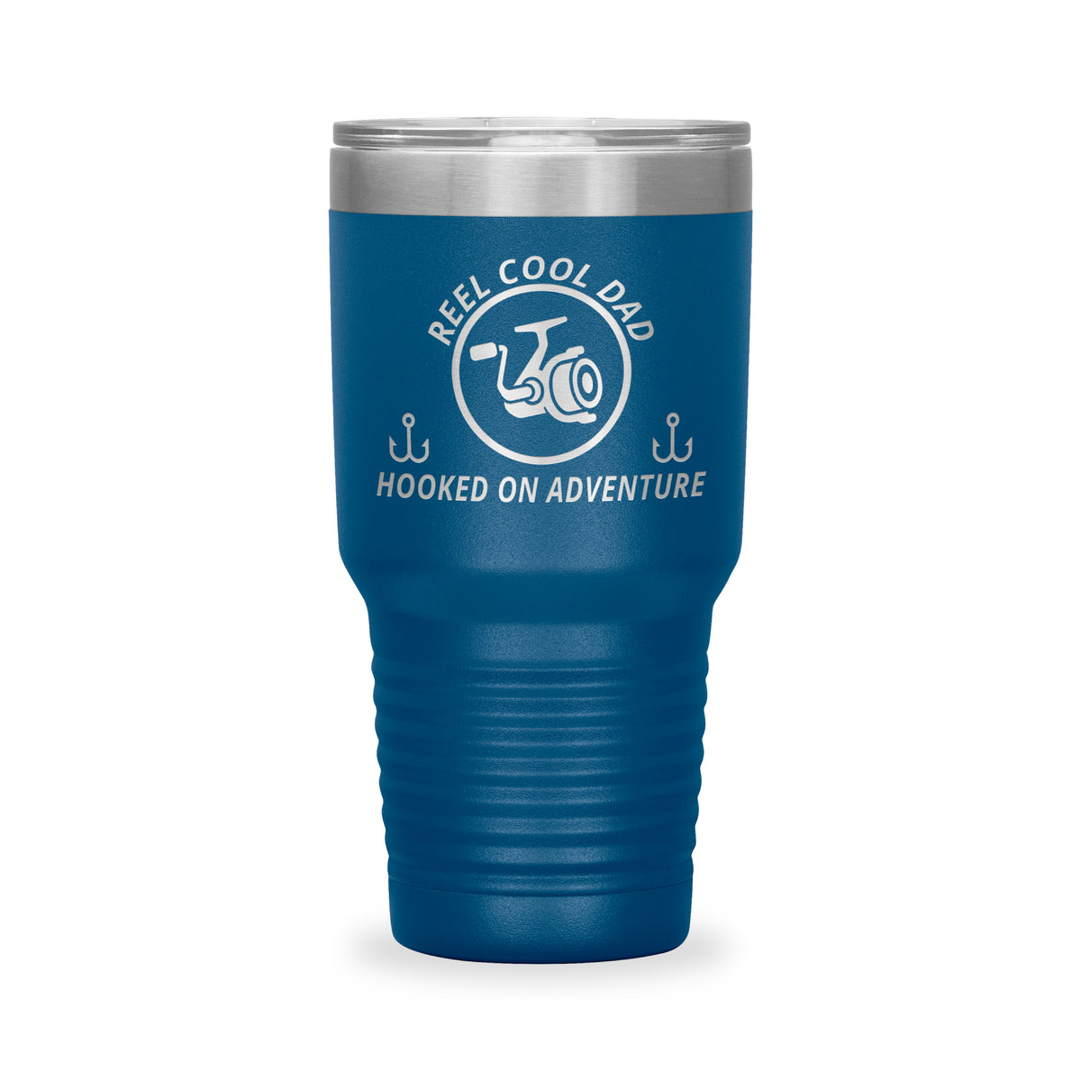 Reel Cool Dad - Polar Camel 30oz engraved tumbler, front view, Blue