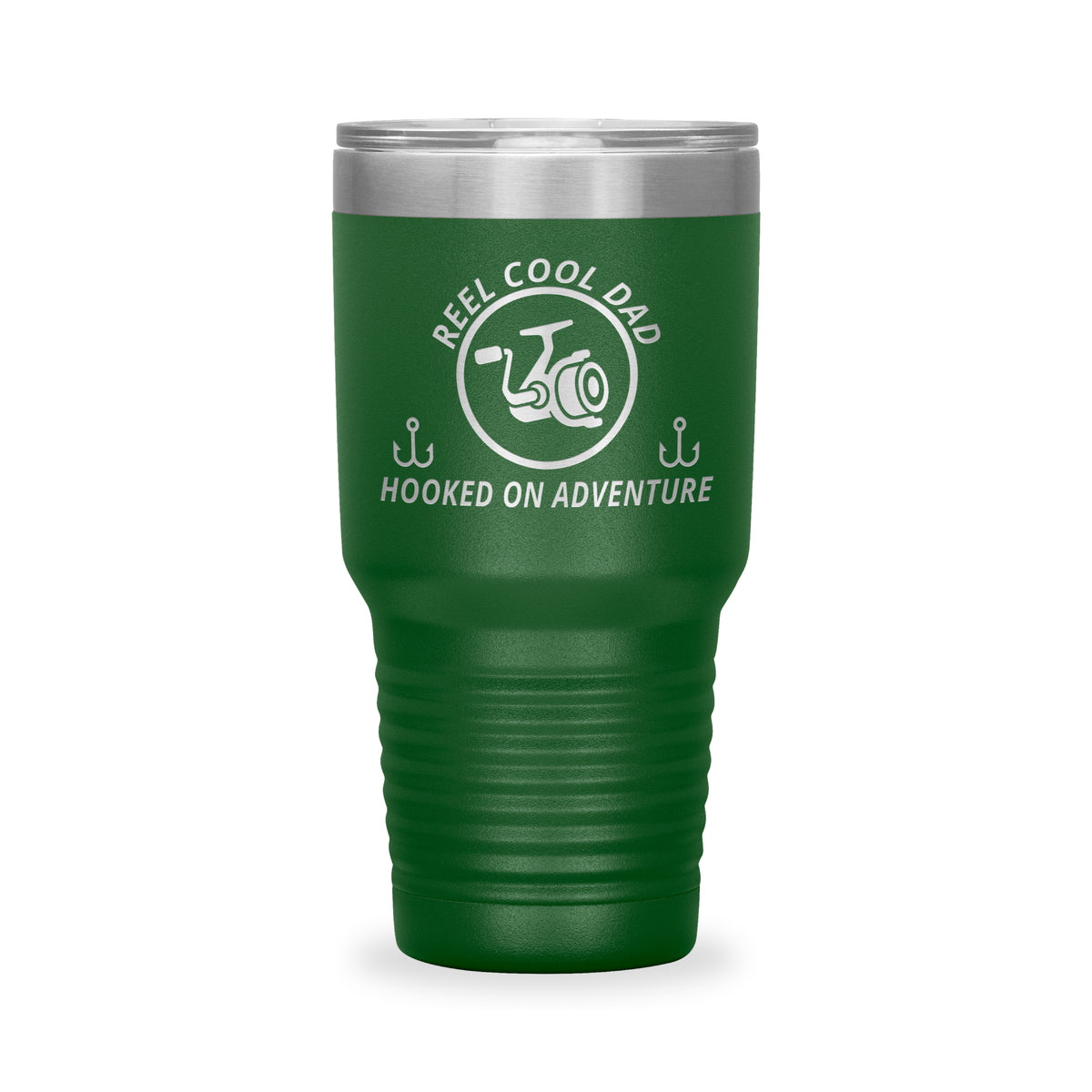 Reel Cool Dad - Polar Camel 30oz engraved tumbler, front view, Green
