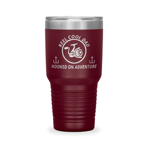 Reel Cool Dad - Polar Camel 30oz engraved tumbler, front view, Maroon