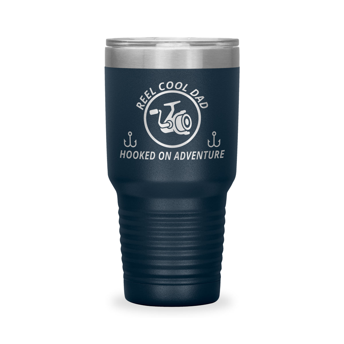 Reel Cool Dad - Polar Camel 30oz engraved tumbler, front view, Navy