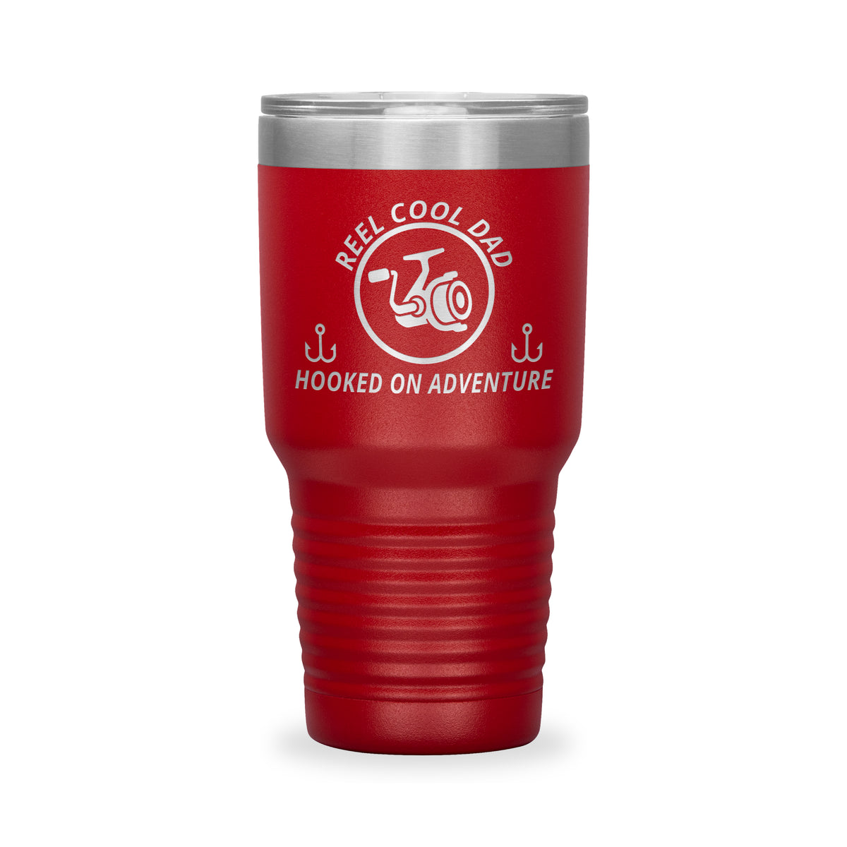 Reel Cool Dad - Polar Camel 30oz engraved tumbler, front view, Red