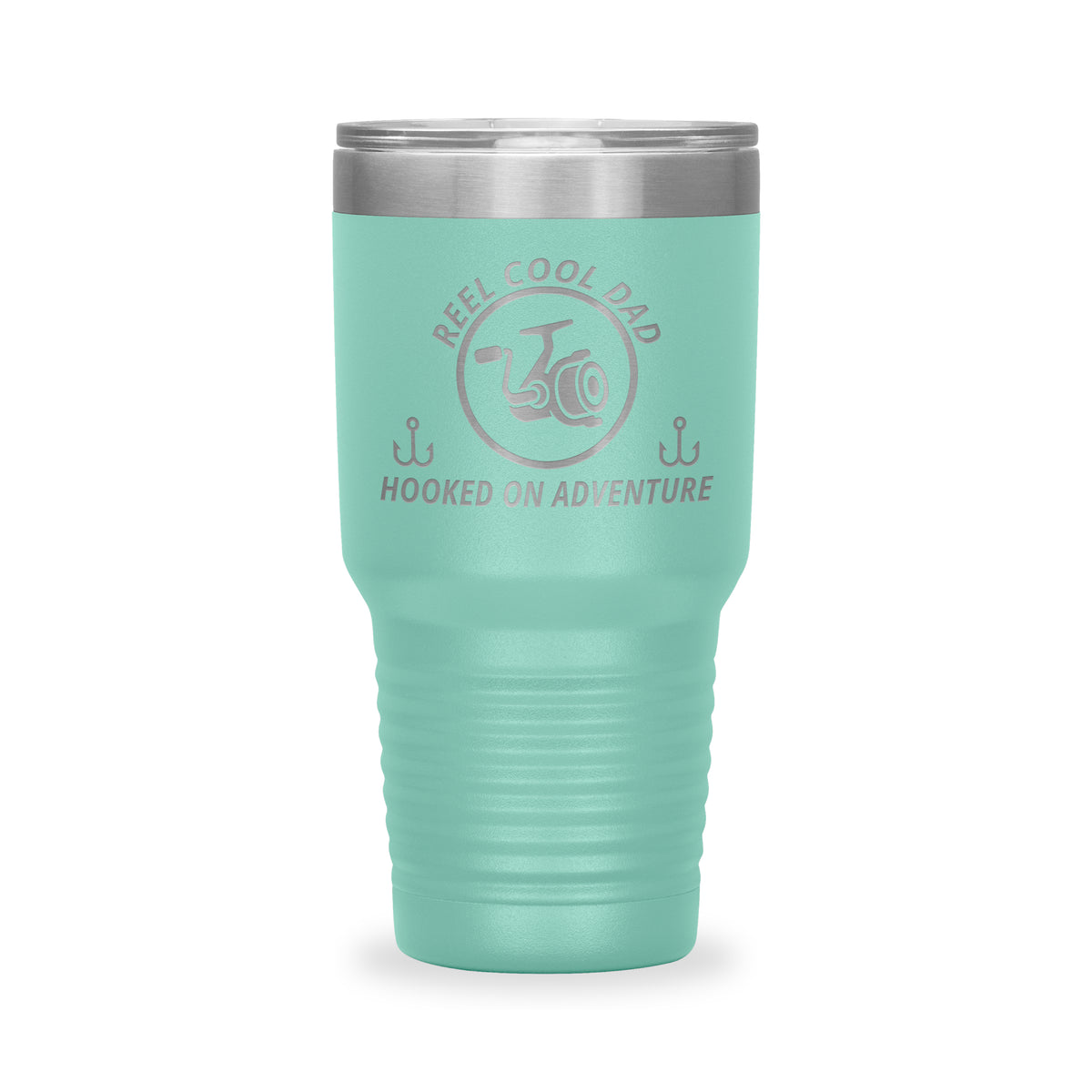 Reel Cool Dad - Polar Camel 30oz engraved tumbler, front view, Teal