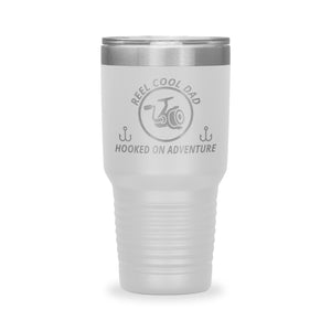Reel Cool Dad - Polar Camel 30oz engraved tumbler, front view, White