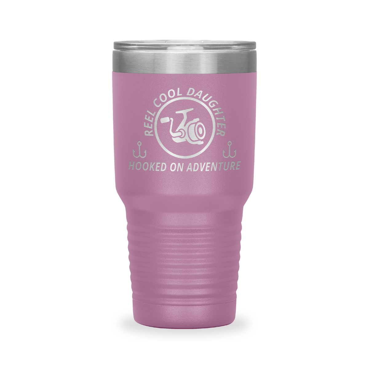 Reel Cool Daughter - Polar Camel 30oz engraved tumbler, front view, Light Purple