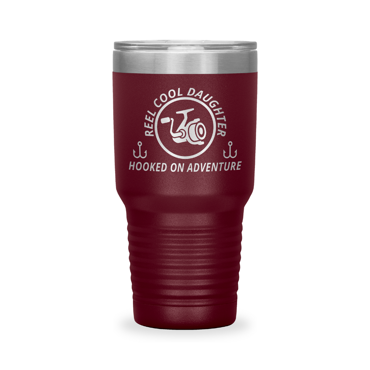 Reel Cool Daughter - Polar Camel 30oz engraved tumbler, front view, Maroon