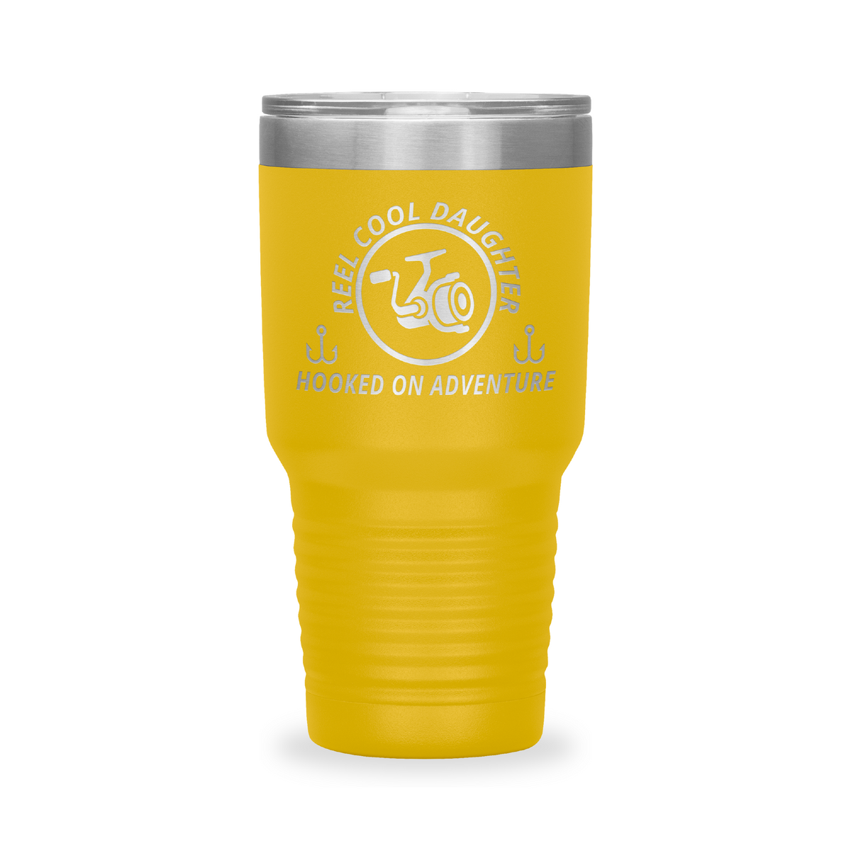 Reel Cool Daughter - Polar Camel 30oz engraved tumbler, front view, Yellow