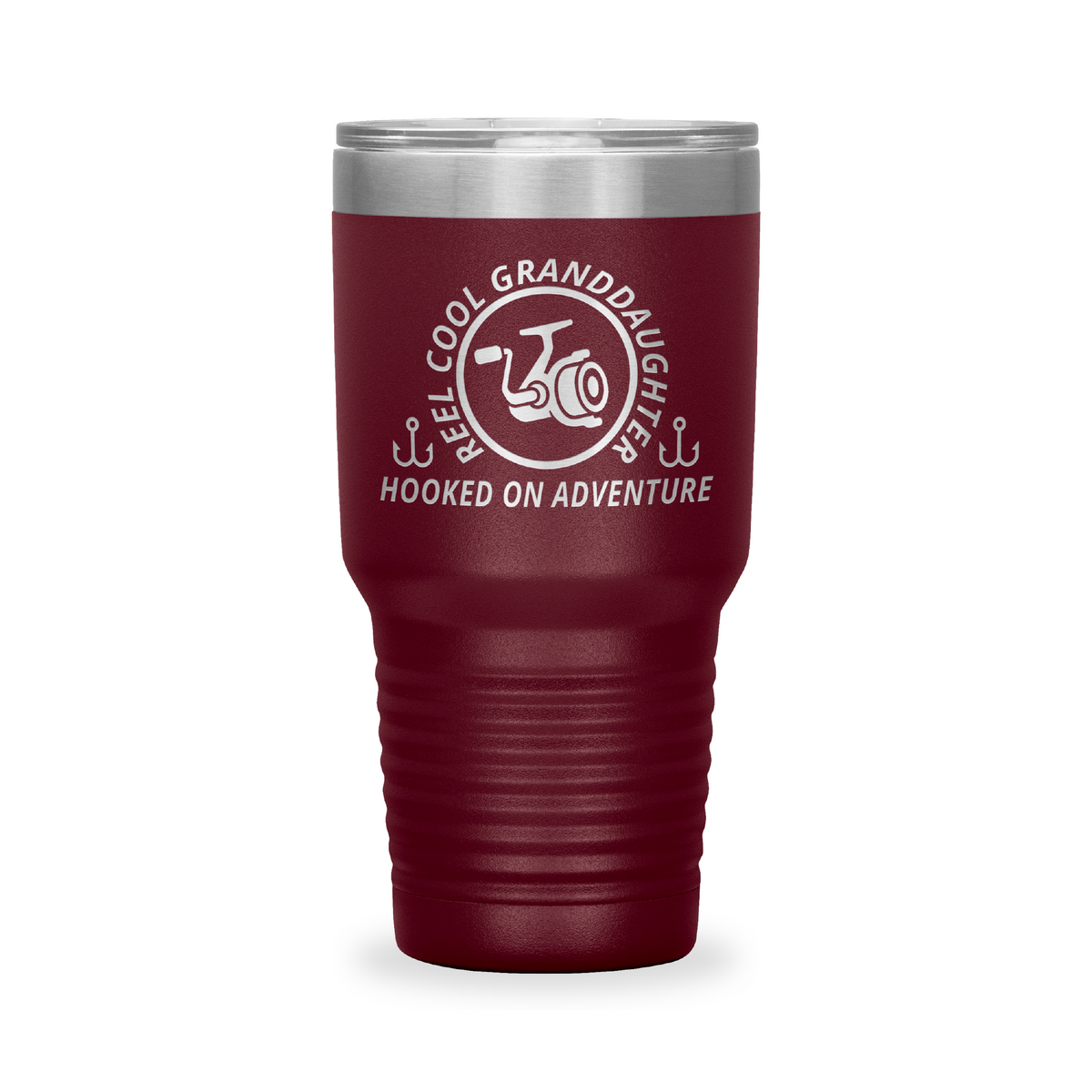 Reel Cool Granddaughter - Polar Camel 30oz engraved tumbler, front view, Maroon