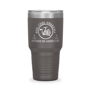 Reel Cool Grandma - Polar Camel 30oz engraved tumbler, front view, Pewter