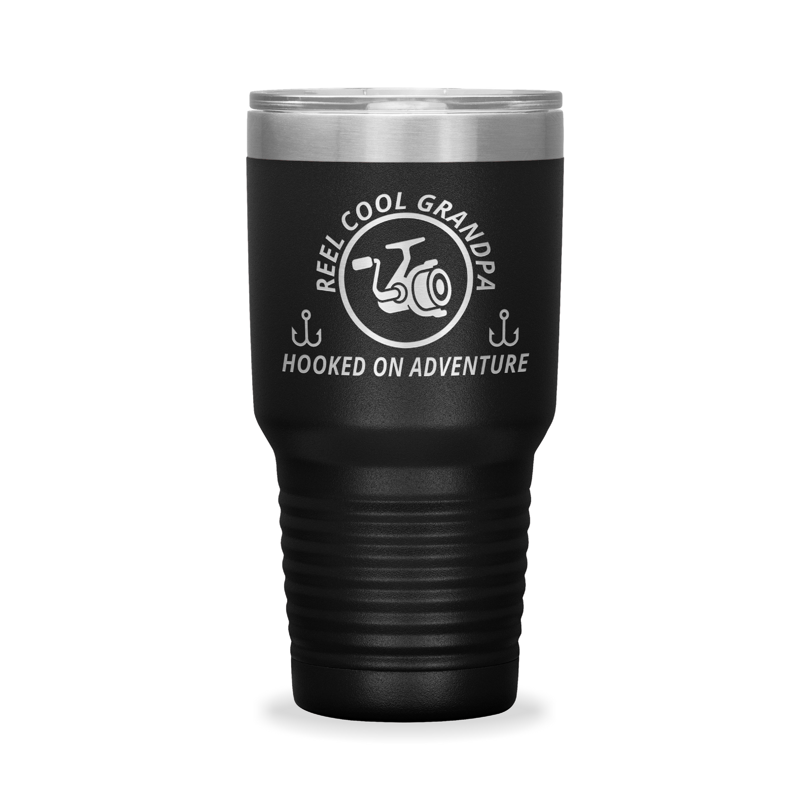 Reel Cool Grandpa - Polar Camel 30oz engraved tumbler, front view, Black