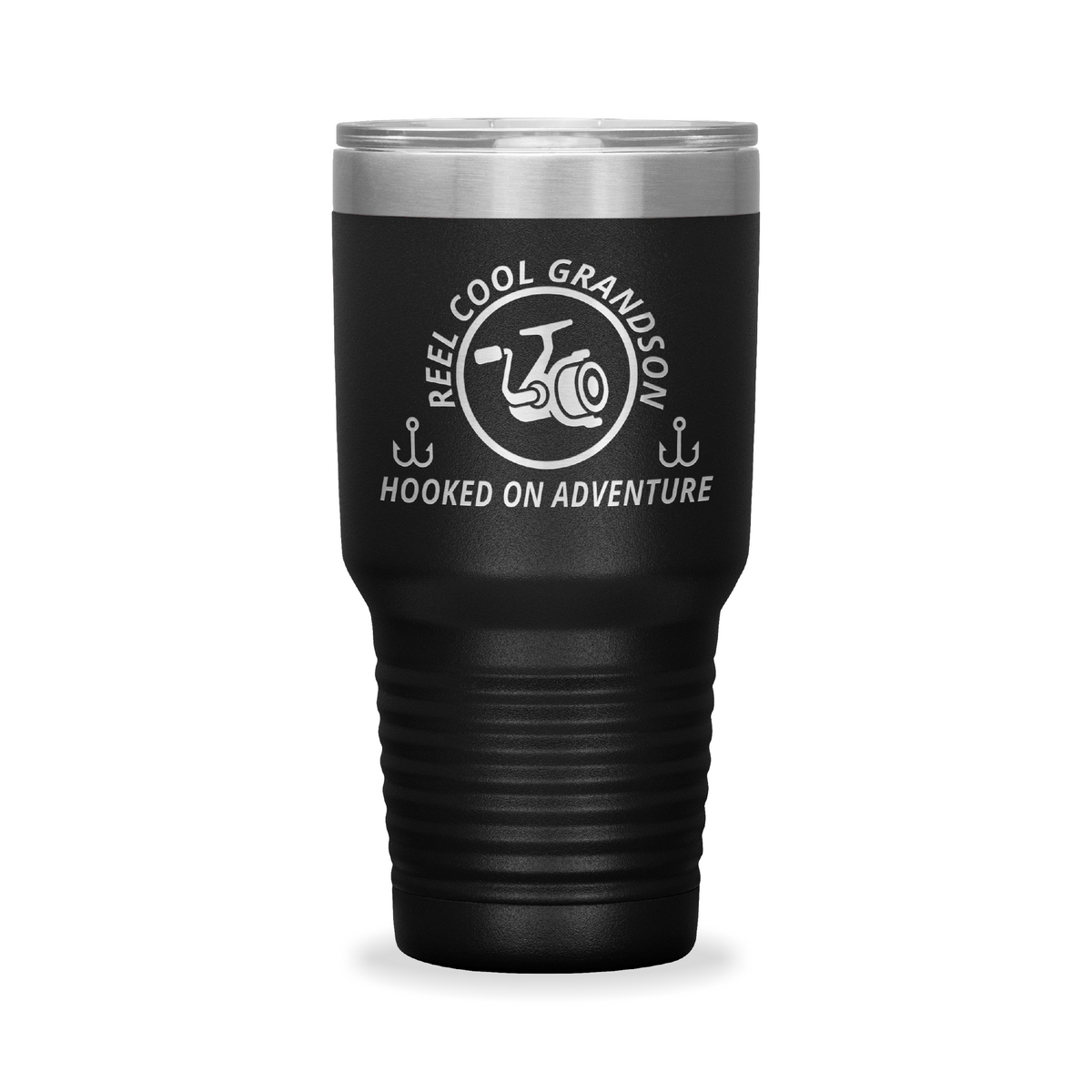 Reel Cool Grandson - Polar Camel 30oz engraved tumbler, front view, Black