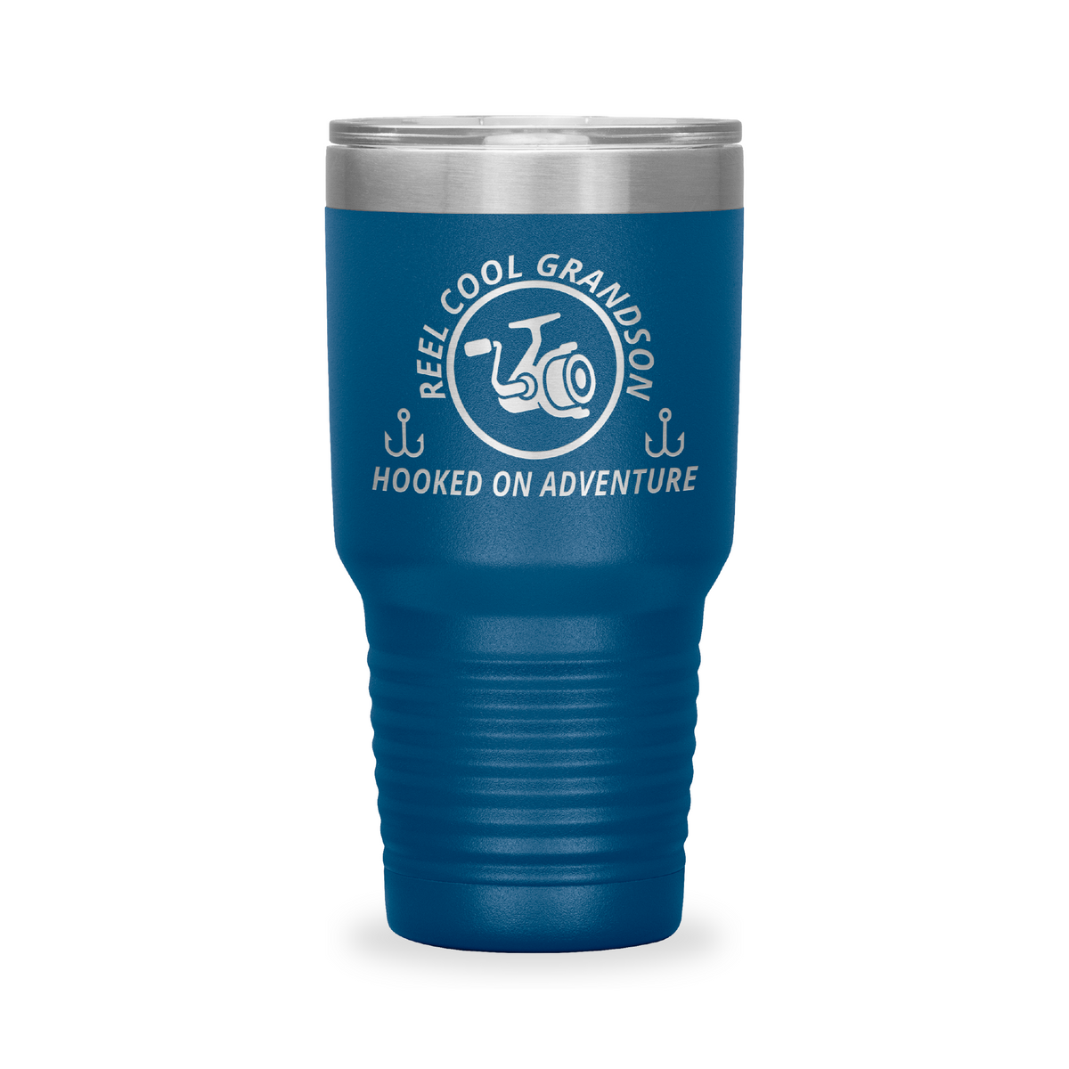 Reel Cool Grandson - Polar Camel 30oz engraved tumbler, front view, Blue
