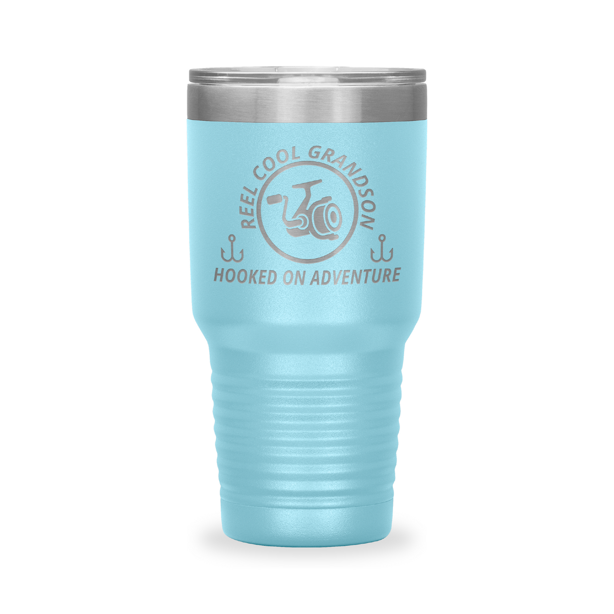 Reel Cool Grandson - Polar Camel 30oz engraved tumbler, front view, Light Blue