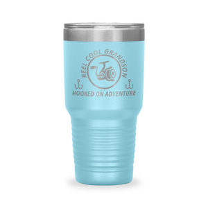Reel Cool Grandson - Polar Camel 30oz engraved tumbler, front view, Light Blue