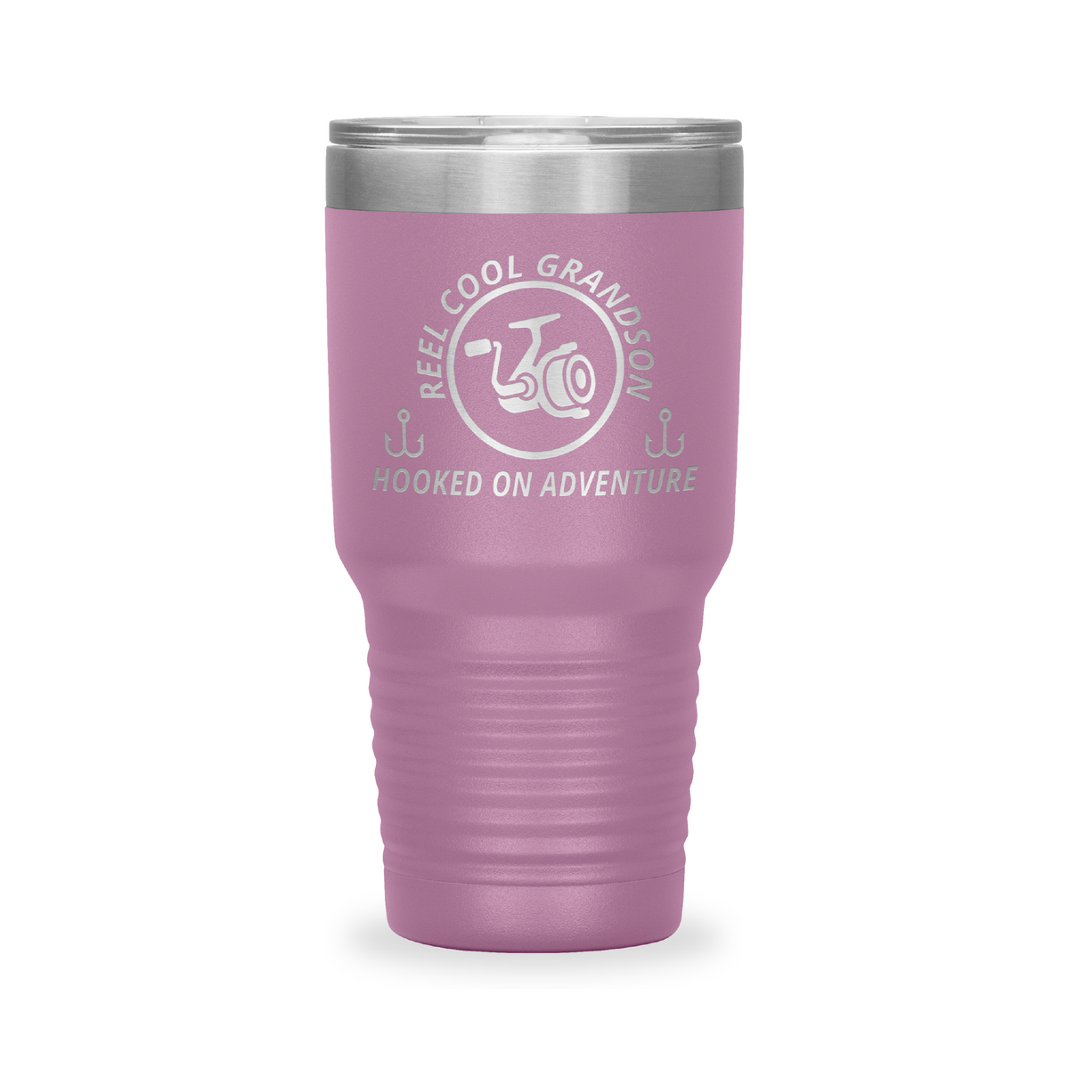 Reel Cool Grandson - Polar Camel 30oz engraved tumbler, front view, Light Purple