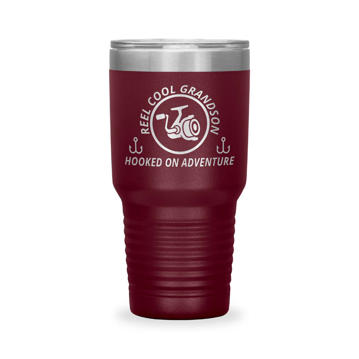 Reel Cool Grandson - Polar Camel 30oz engraved tumbler, front view, Maroon