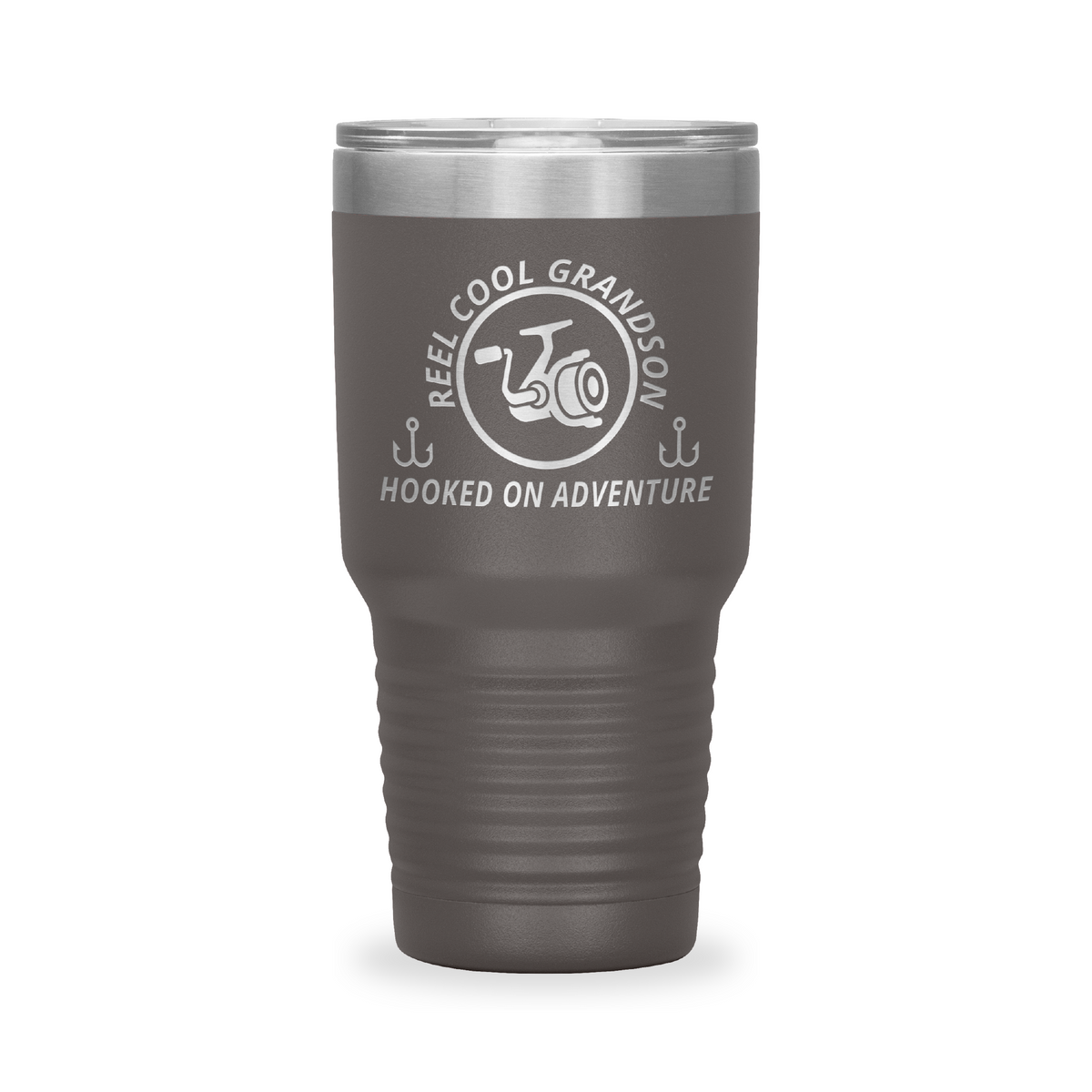 Reel Cool Grandson - Polar Camel 30oz engraved tumbler, front view, Pewter