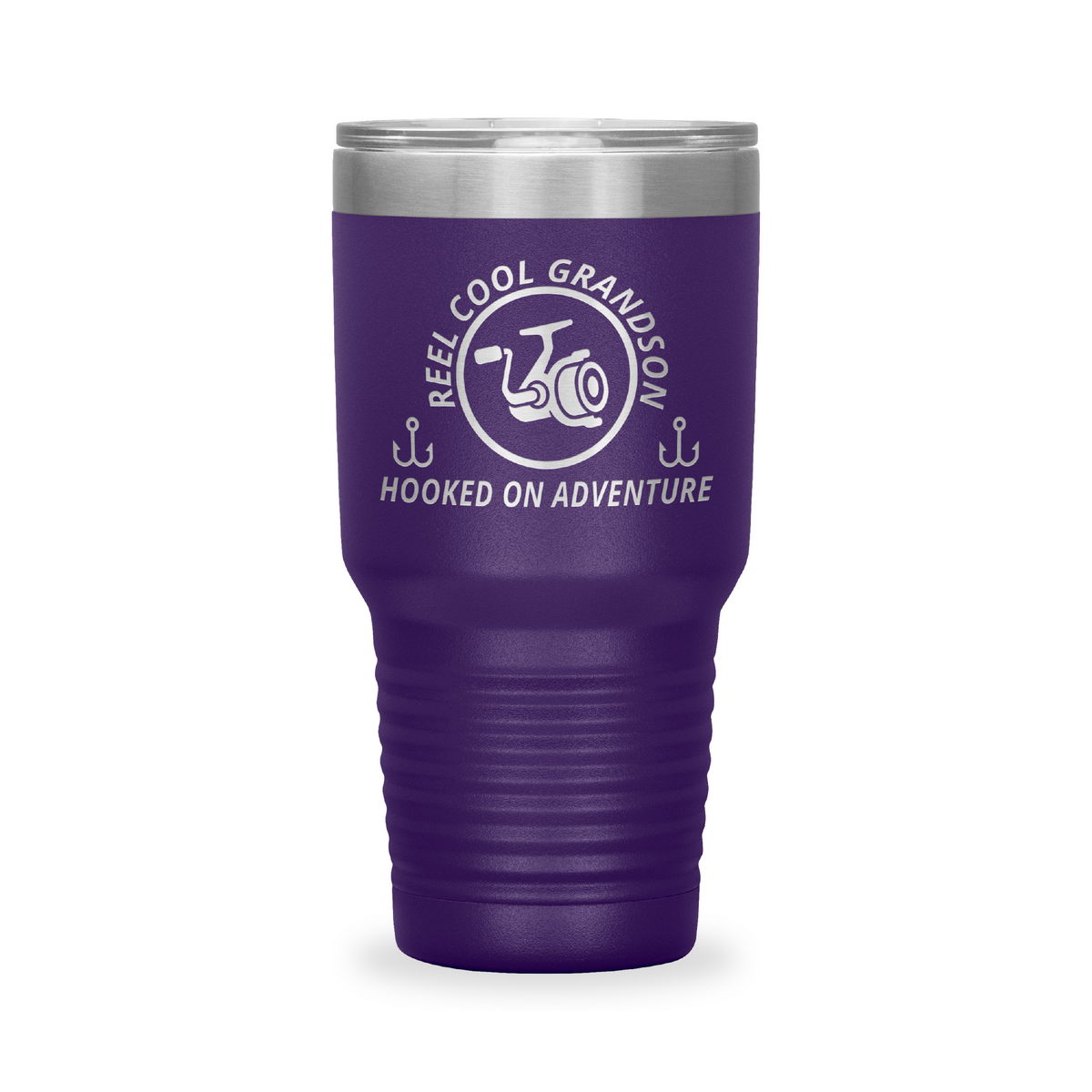 Reel Cool Grandson - Polar Camel 30oz engraved tumbler, front view, Purple