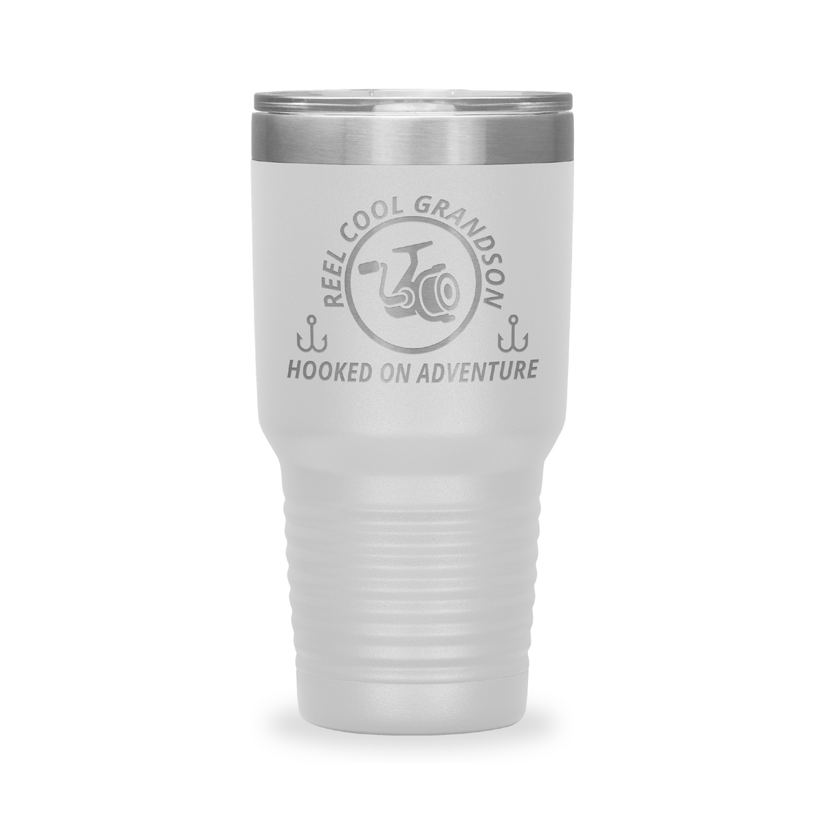 Reel Cool Grandson - Polar Camel 30oz engraved tumbler, front view, White
