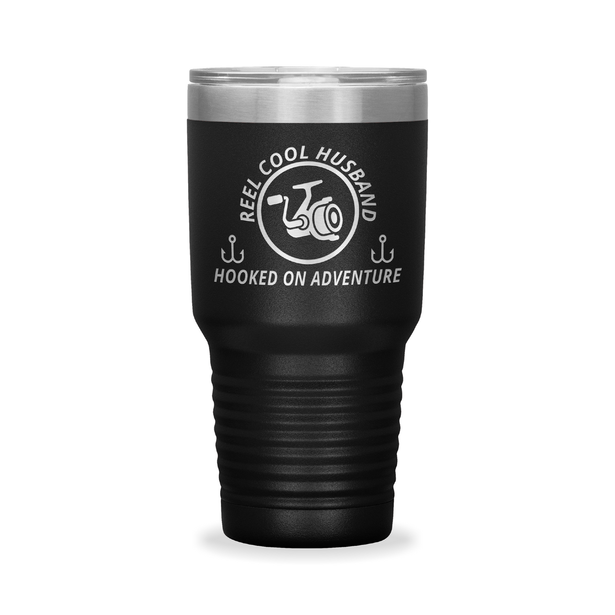 Reel Cool Husband - Polar Camel 30oz engraved tumbler, front view, Black
