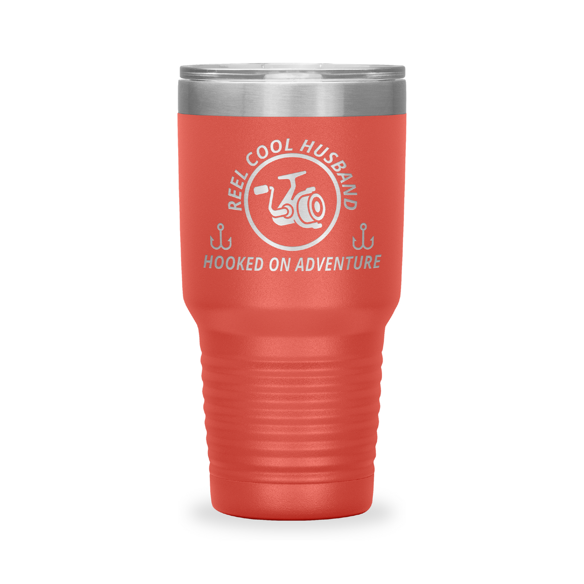 Reel Cool Husband - Polar Camel 30oz engraved tumbler, front view, Coral