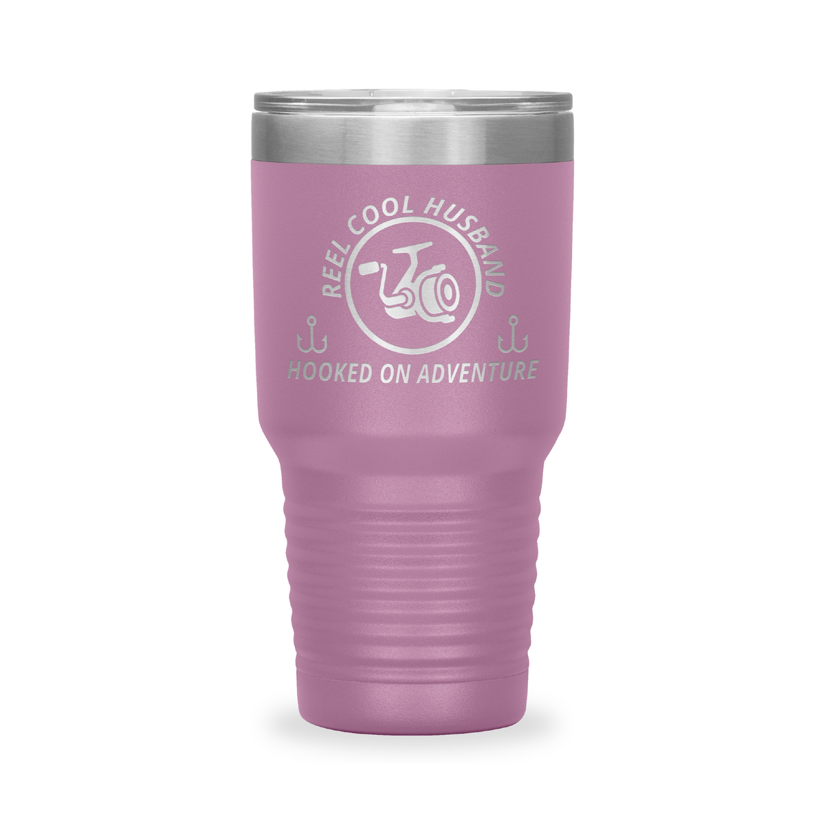 Reel Cool Husband - Polar Camel 30oz engraved tumbler, front view, Light Purple